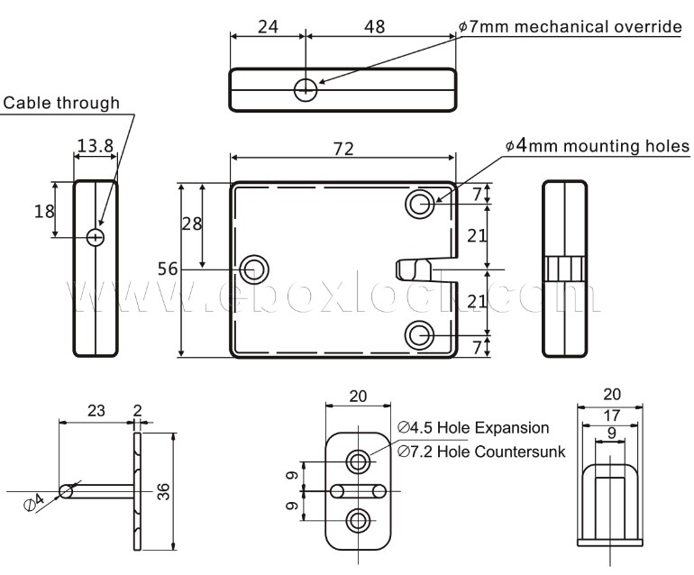 Dimension of electronic cabinet lock